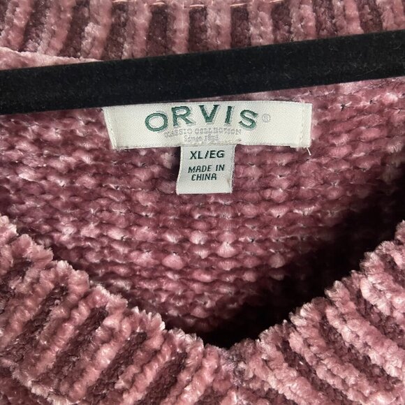 Orvis Size Xl Chenille Crushed Velvet Pullover V-Neck Sweater Mauve Pink Ribbed - Picture 5 of 7